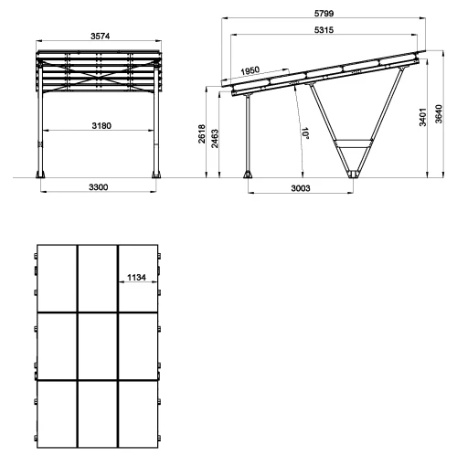 Pensilina VICA 1 auto — disegno tecnico